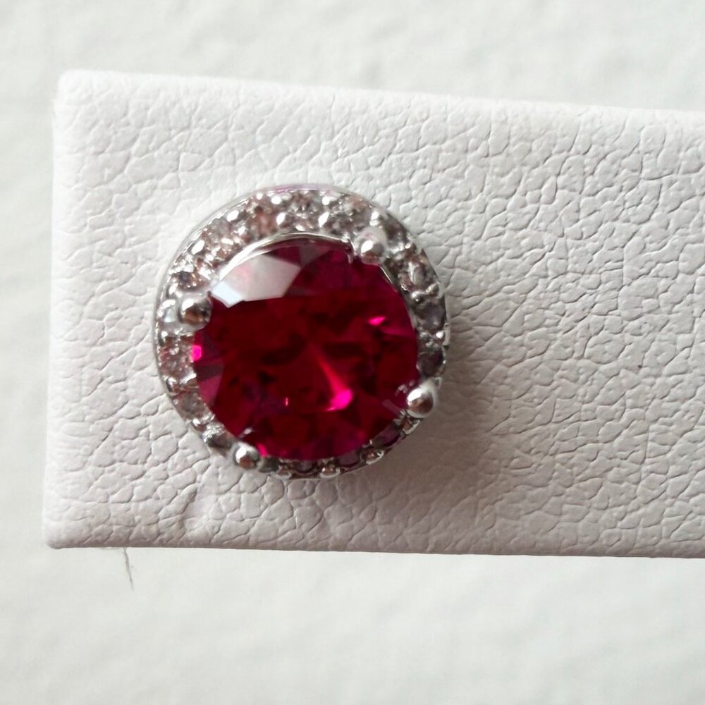 NEW 2.06ctw Lab Created Ruby & Lab Created Sapphire Sterling Halo Stud Earrings - Picture 5 of 14